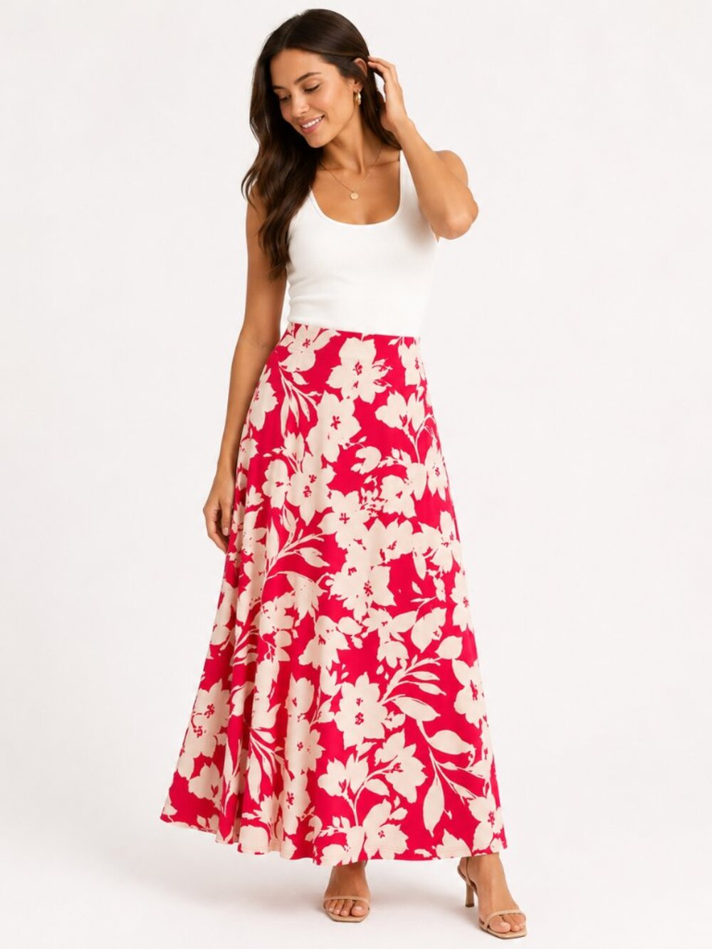 Vince Camuto Floral Pull On Maxi Skirt Pink White Women's XS Resort Vacation